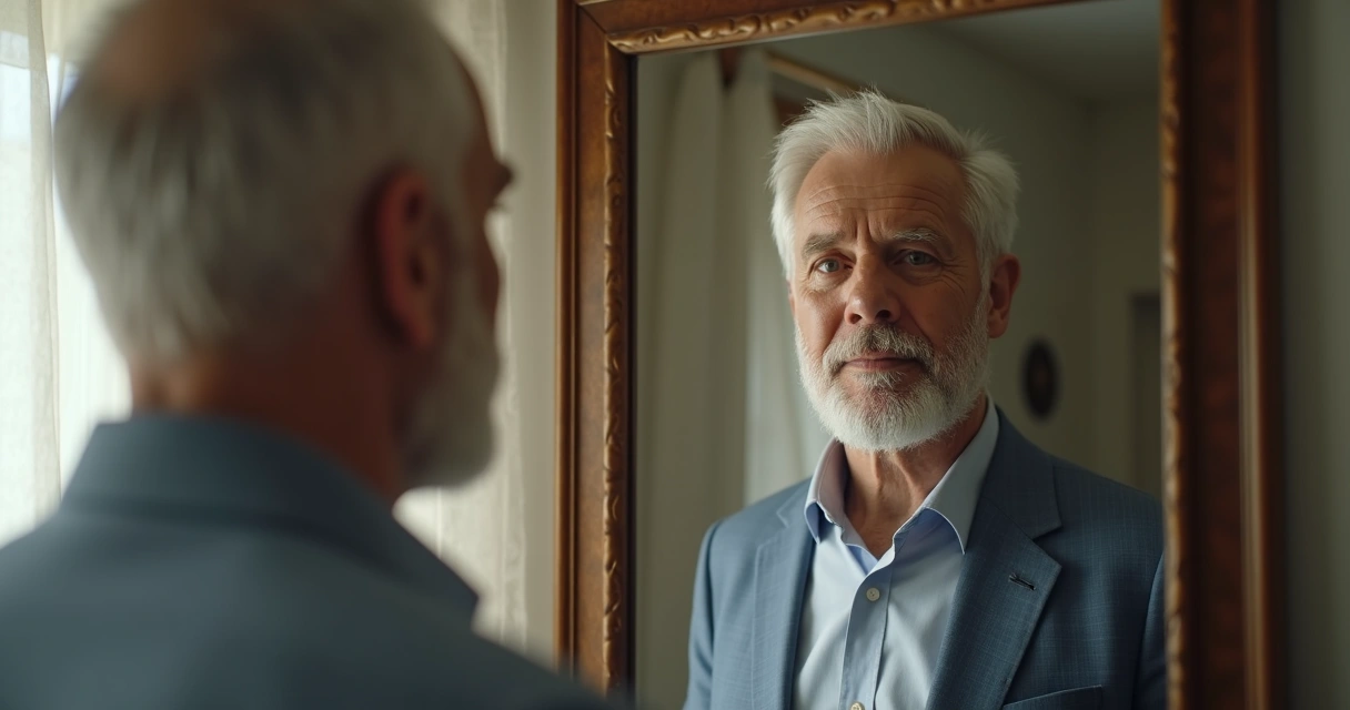 Hombre mirándose al espejo en reflejo claro 