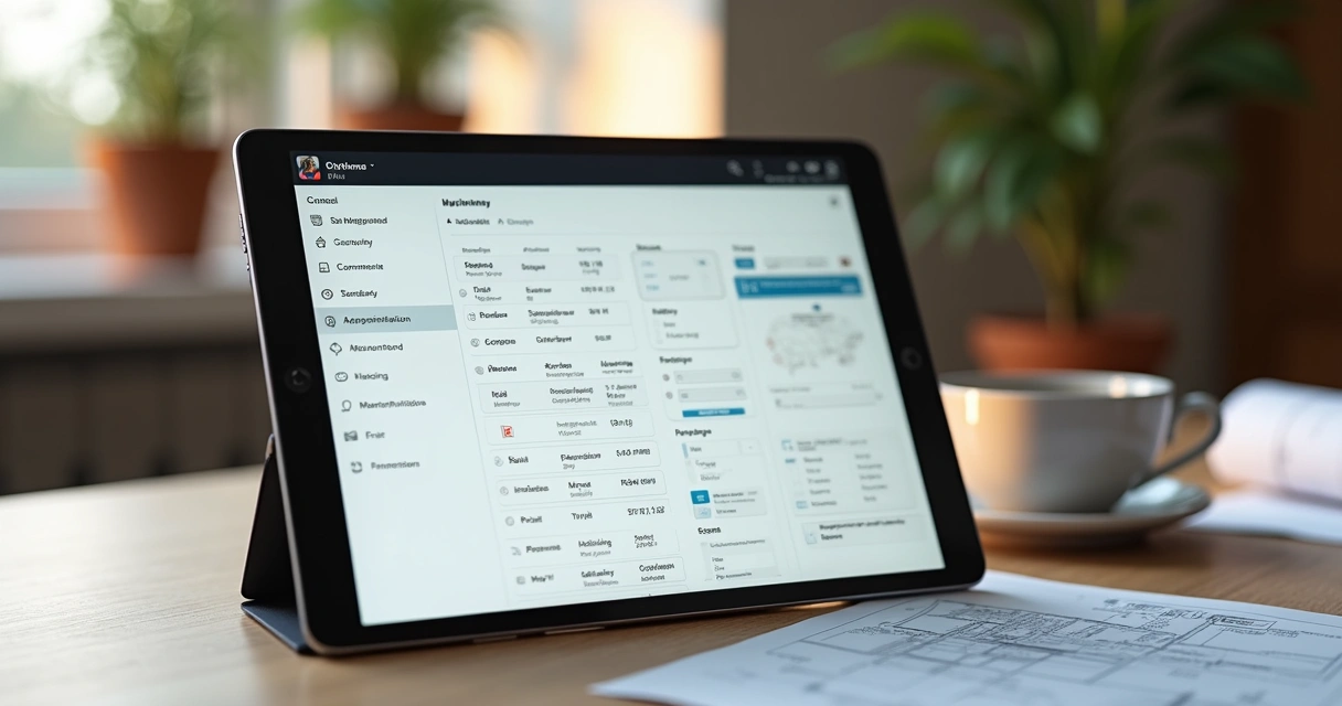 Tela de aplicativo de gestão de documentos digitais para pós-obra 