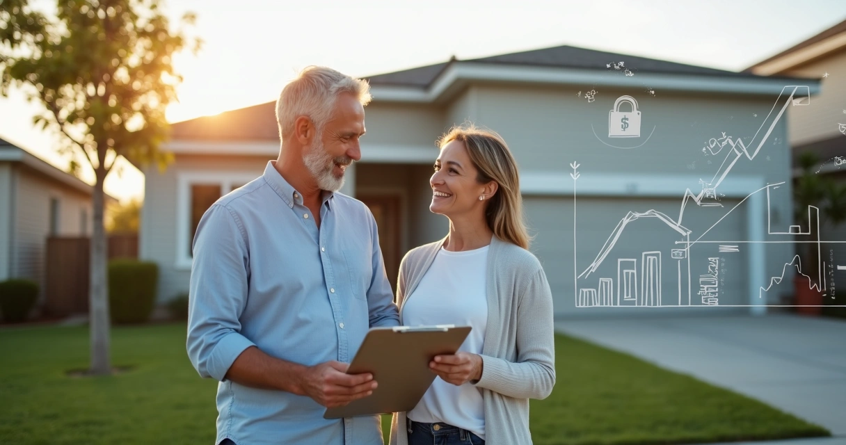 Casal analisa documentos financeiros em frente a casa nos Estados Unidos 