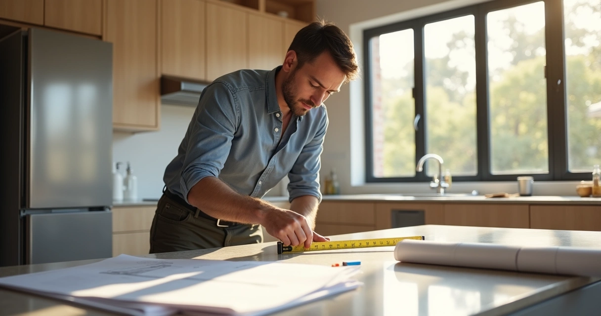 Contractor measuring for kitchen renovation