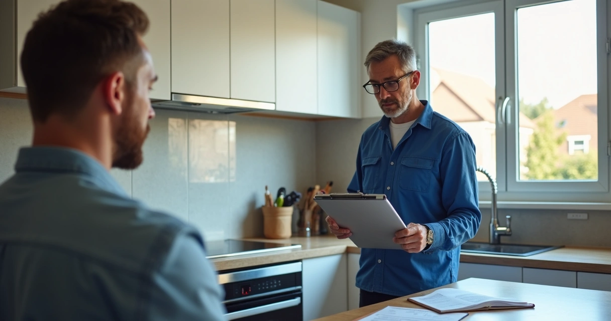 Home inspector evaluating kitchen appliances 