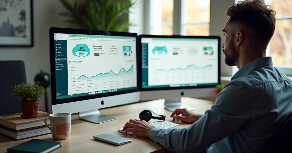 Empreendedor em mesa de trabalho digitalizando negócios 