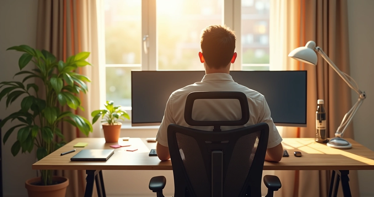 Remote worker adjusting ergonomic chair in home office 