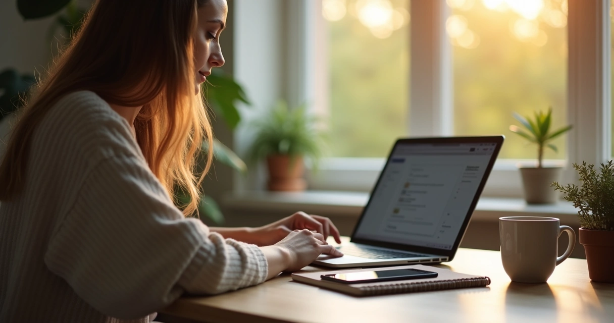 Pessoa em home office desligando o notebook ao fim do expediente 