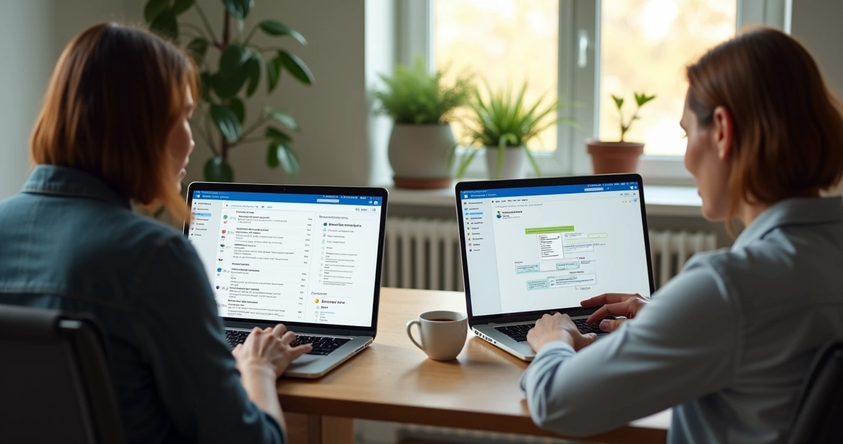 Colaboradores conectados editando e-mails com Loop em home office 