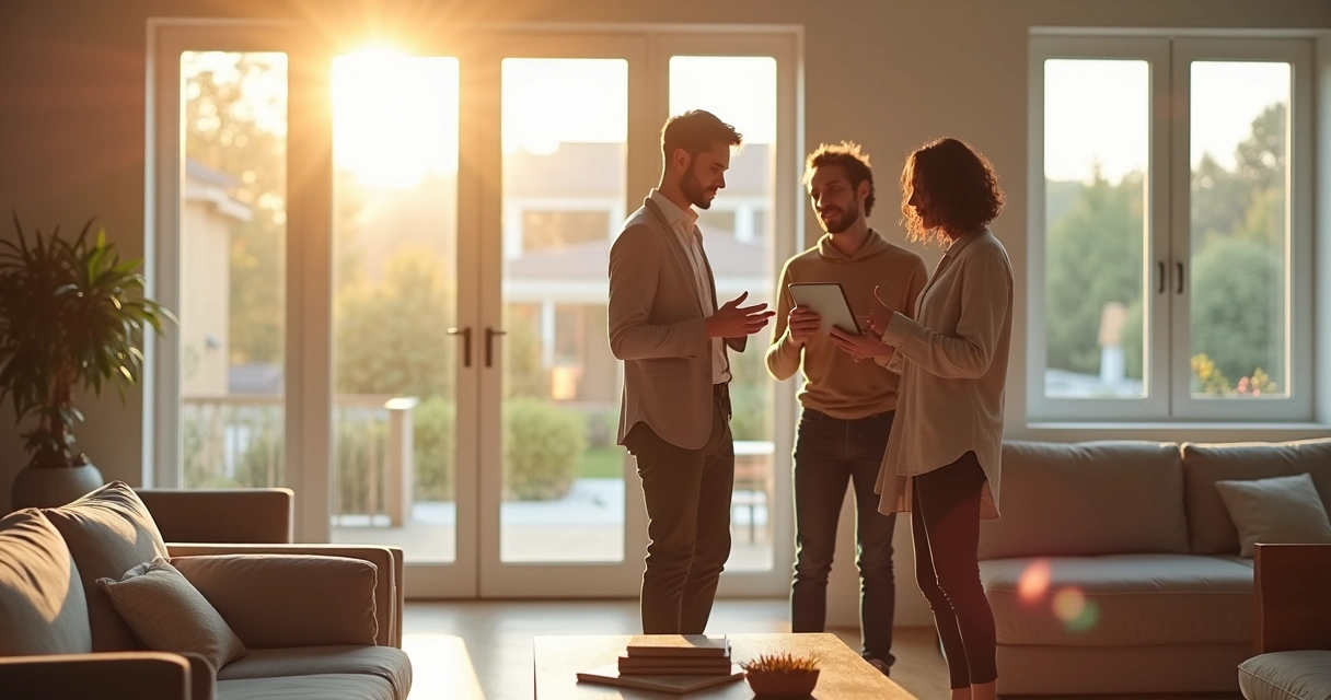 Real estate agent showing a home to a couple of buyers 