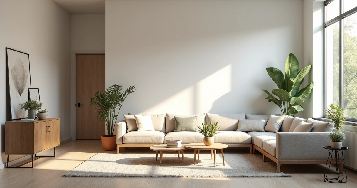 Bright modern living room with fresh paint and minimal staging 