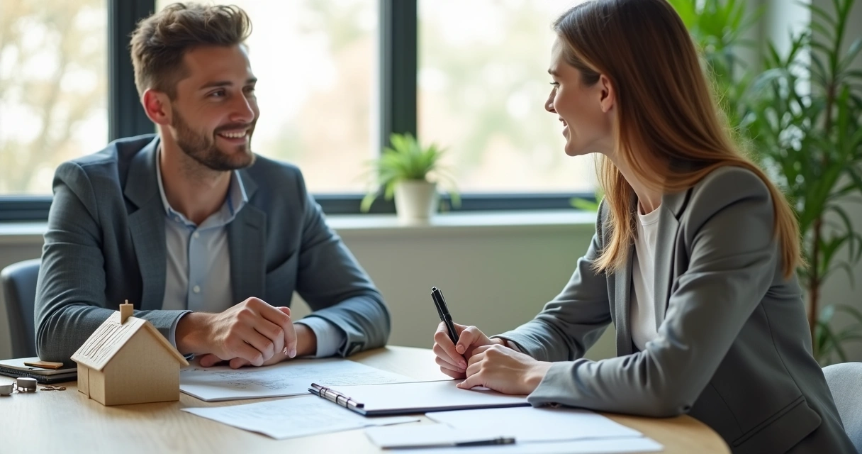 First-time homebuyer signs closing documents at table