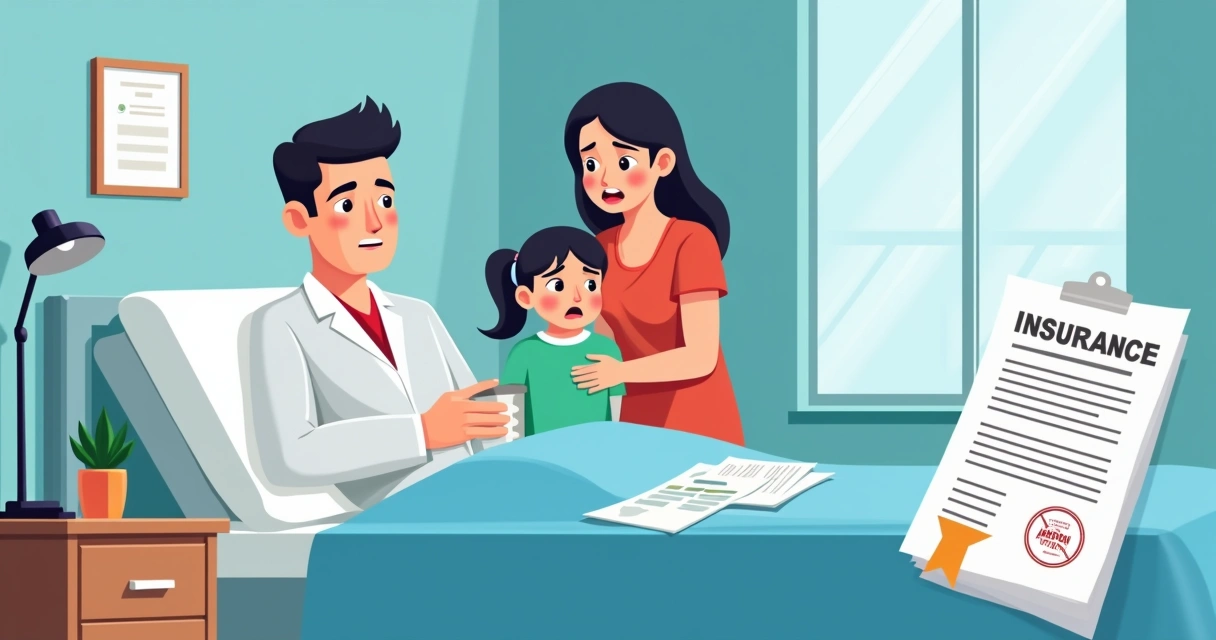 Homem deitado na cama com familiares preocupados ao redor 