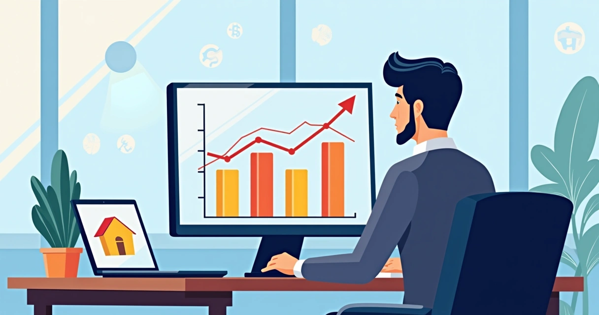 Homem analisando gráficos de investimentos na tela do computador 