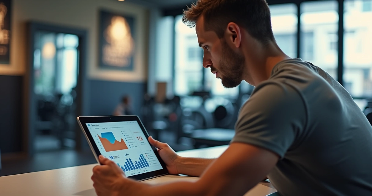 Homem analisando gráficos de desempenho no treino 