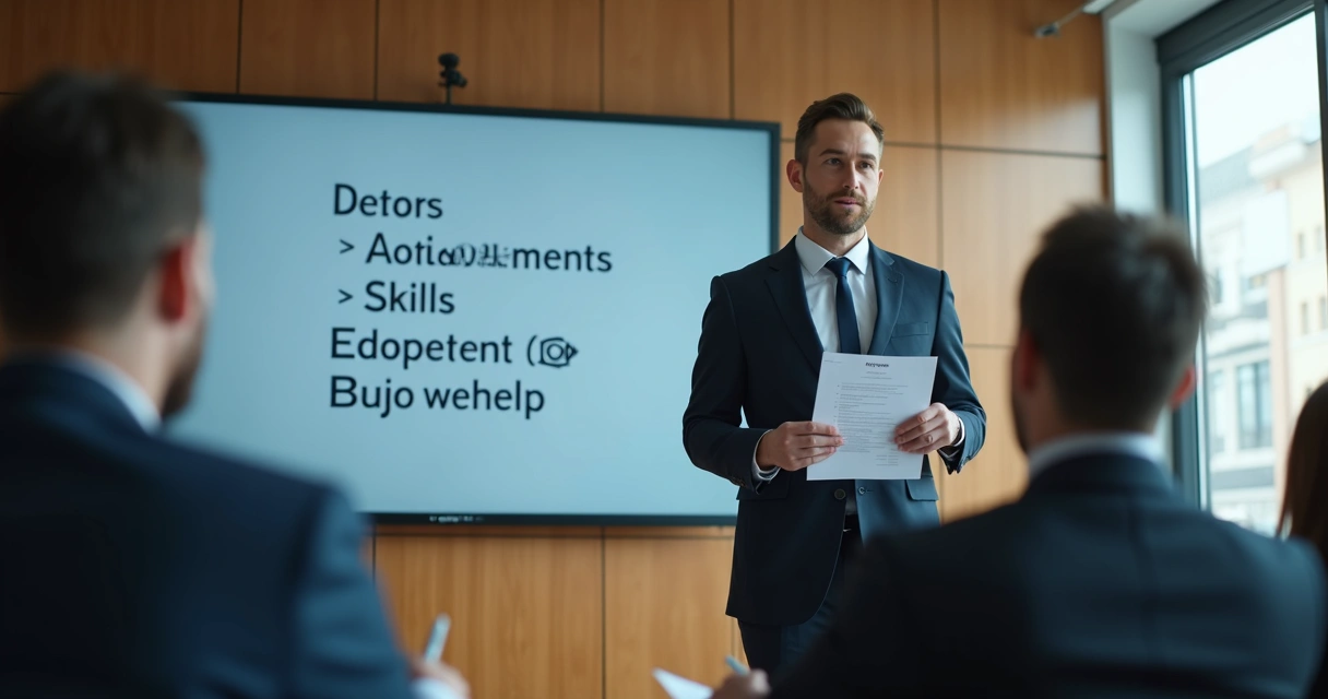 Homem apresentando currículo em inglês