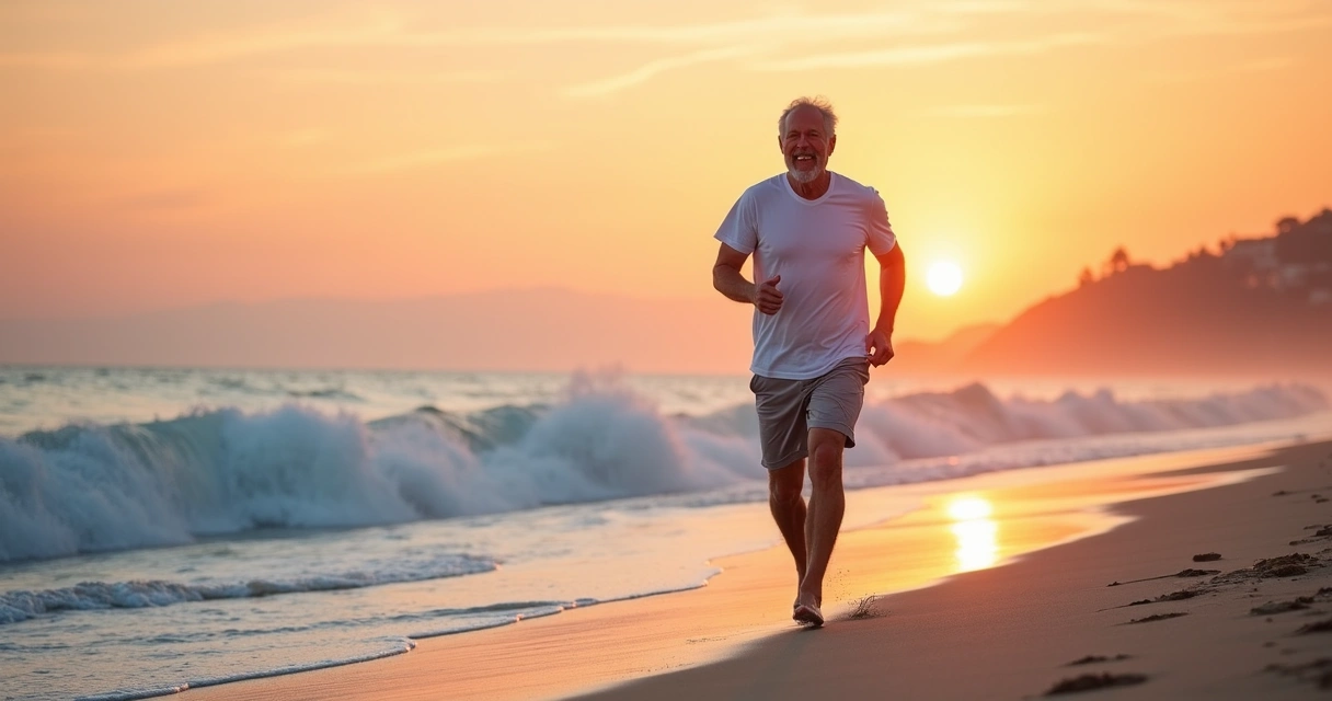 Homem andando à beira-mar com bermuda e camiseta 