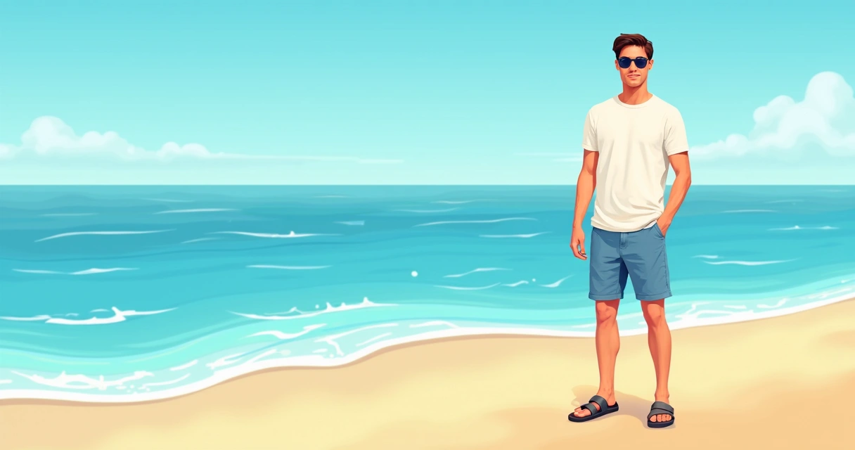 Homem usando camiseta leve na praia