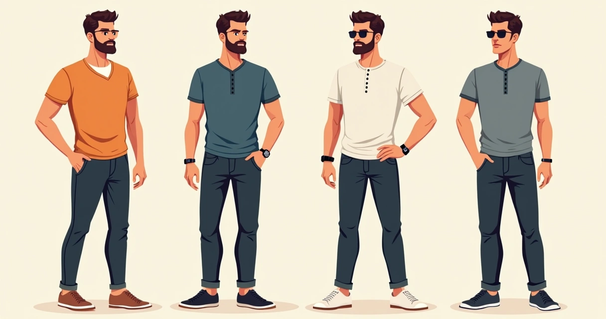 Homem usando camiseta masculina estilosa com diferentes tipos de golas