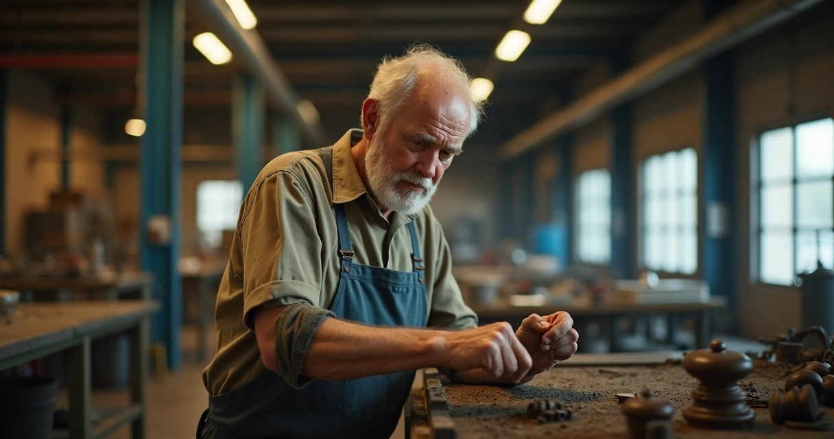 Homem com dificuldade física no braço realizando atividade manual 
