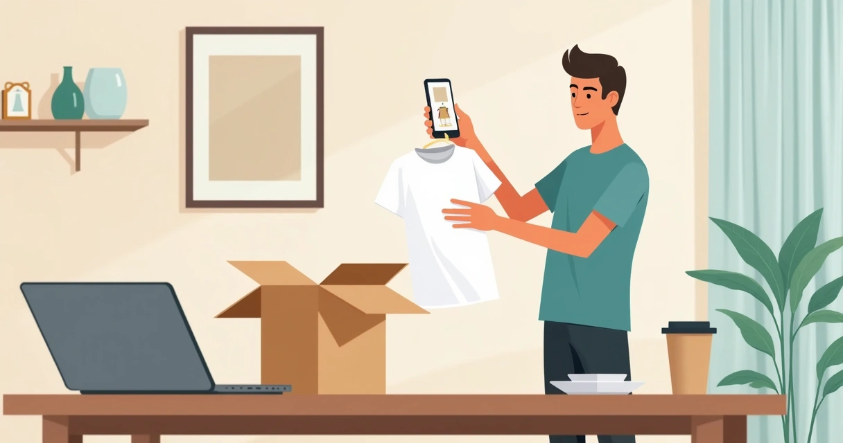 Homem compara camiseta recebida com foto do site