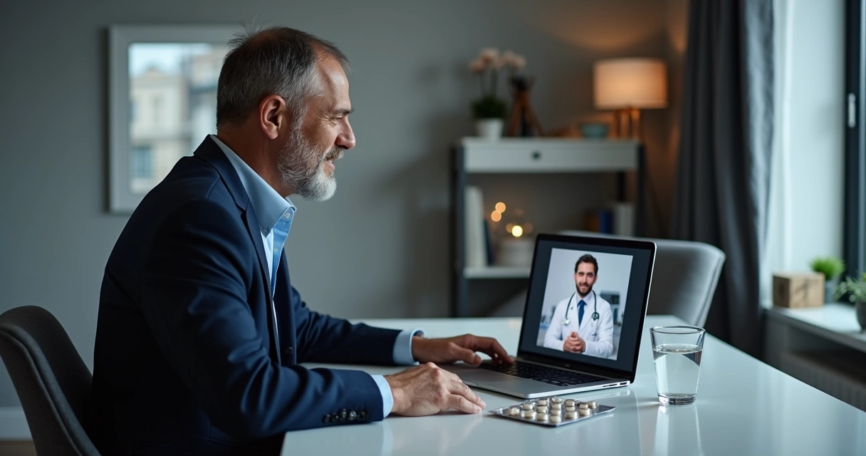 Homem em consulta online com médico avaliando uso de tadalafila 