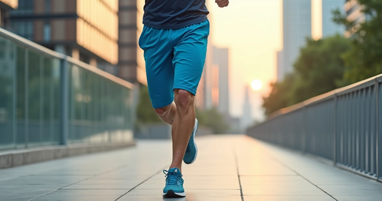 Homem correndo em área urbana com bermuda térmica