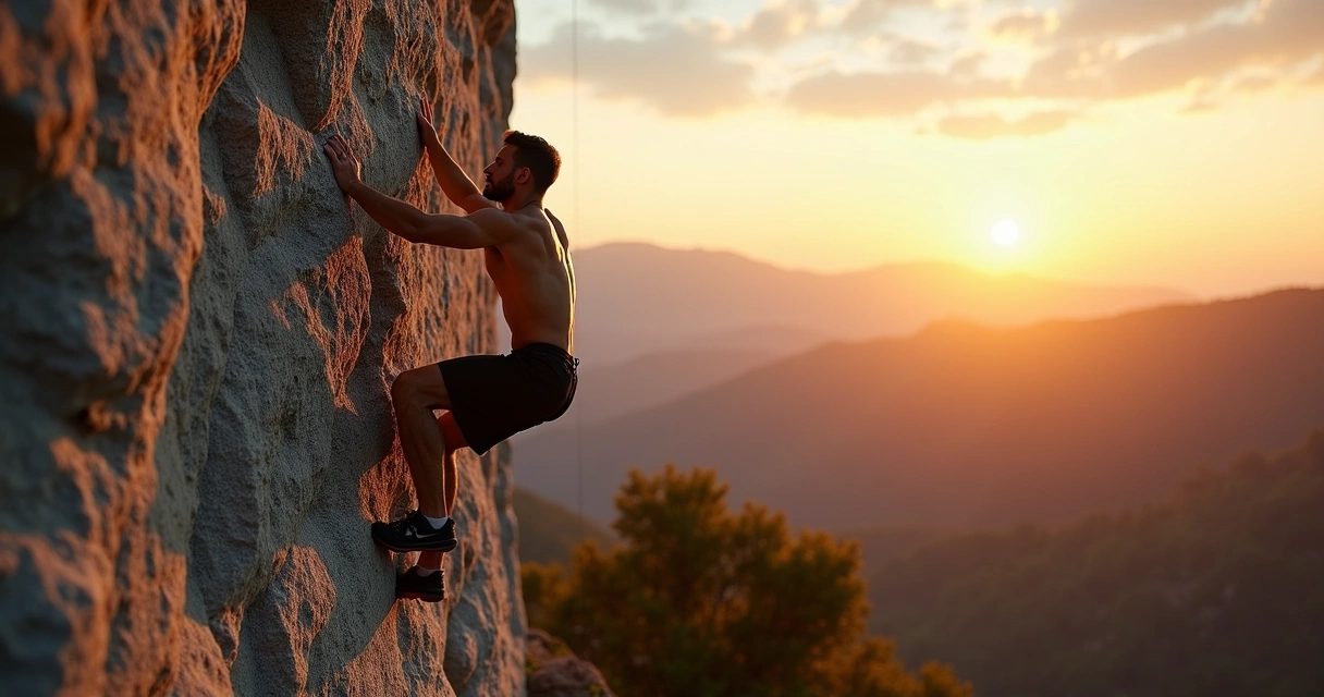 Homem subindo pedra representando disciplina na busca por objetivo 