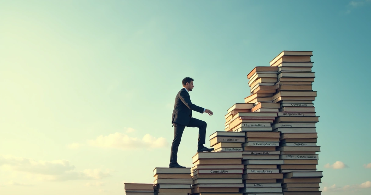 Homem subindo uma escada para superar obstáculos