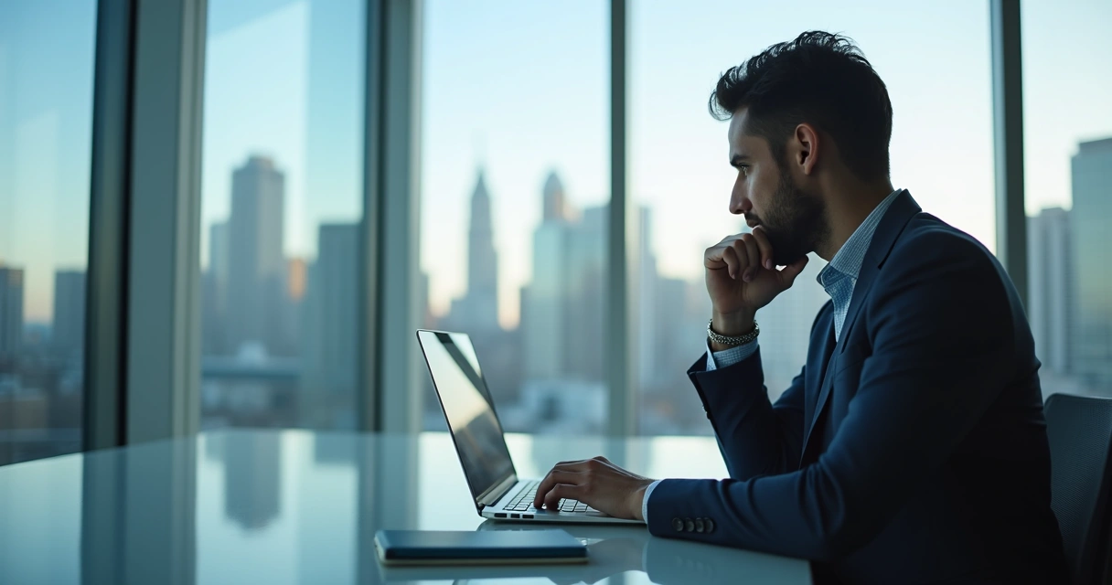 Homem em escritório escrevendo post no LinkedIn 