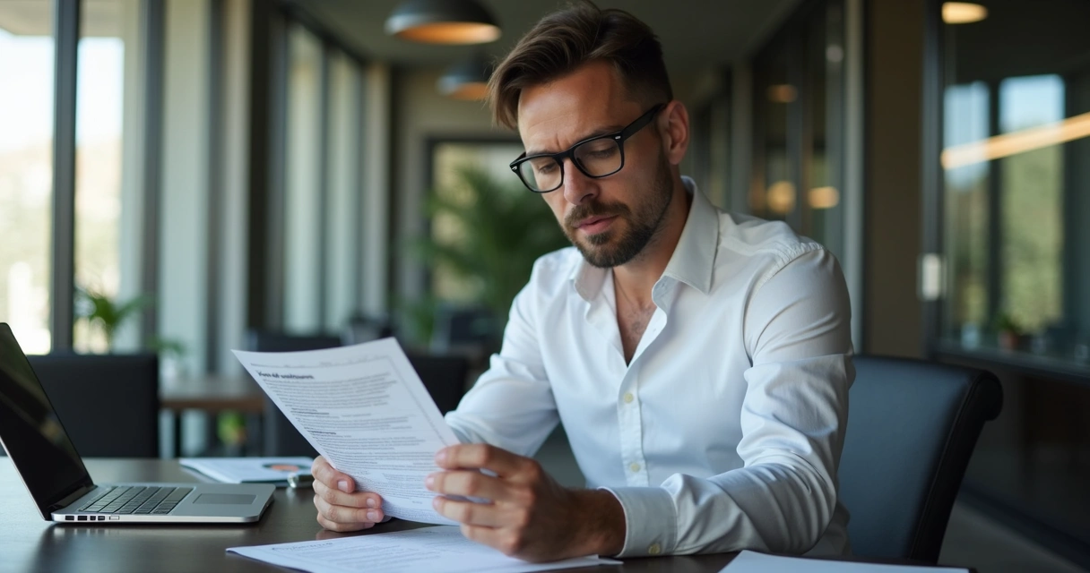 Homem analisando bula de medicamento no escritório 