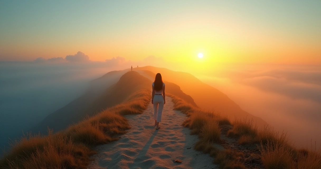 Pessoa em encruzilhada escolhendo caminho mais equilibrado 