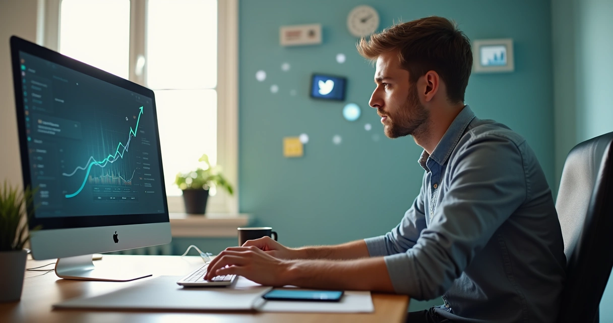 Homem sentado à mesa estudando em frente ao computador 