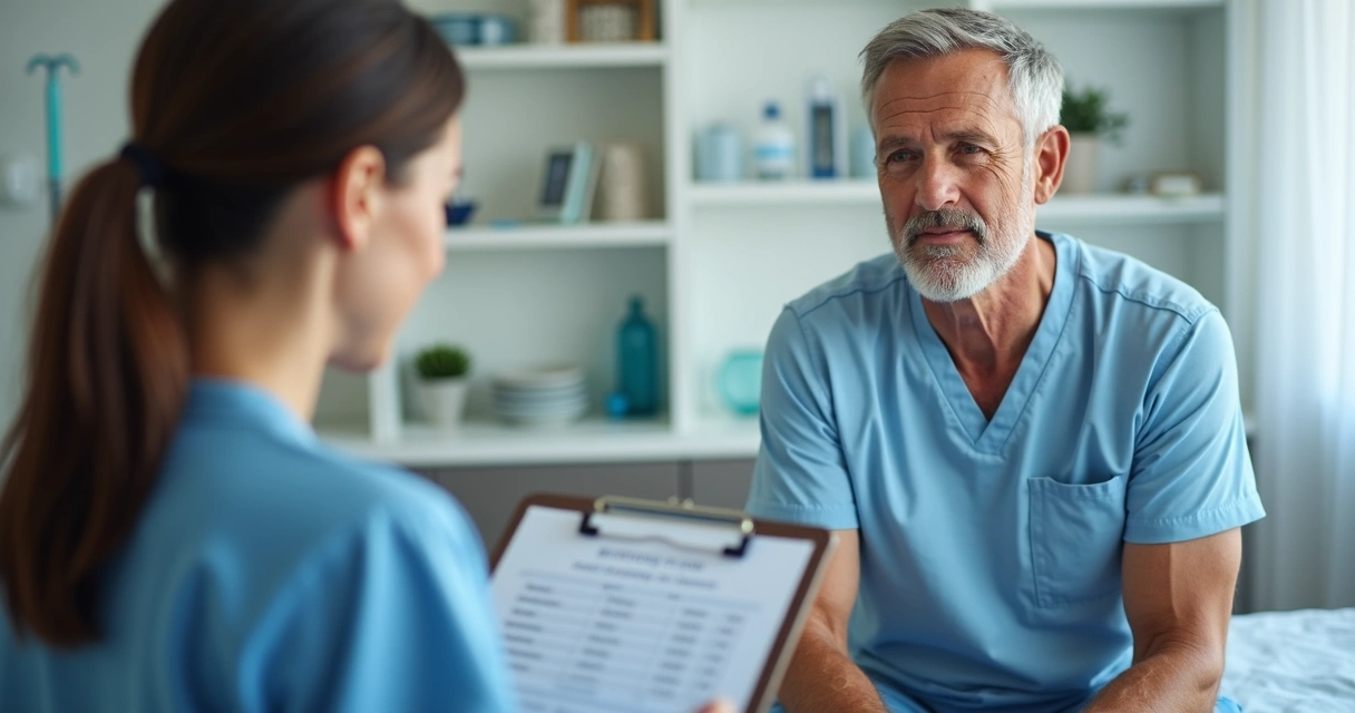 Homem passando por exame preventivo em consultório 