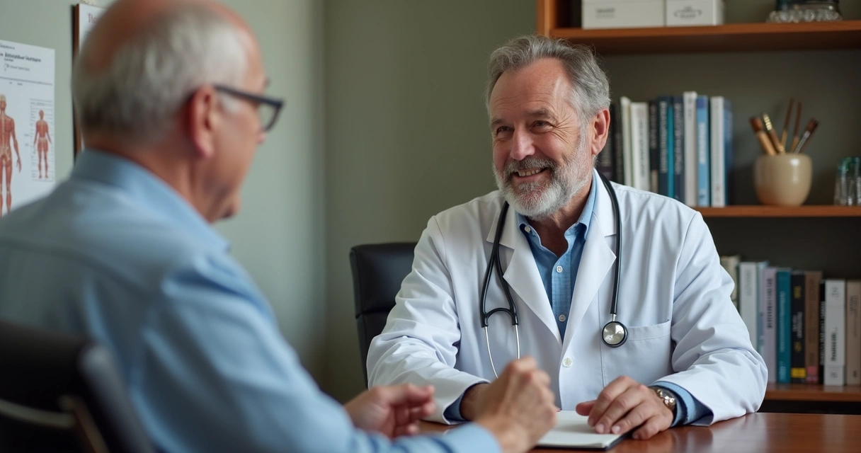 Homem adulto realizando exame de rotina com médico urologista 