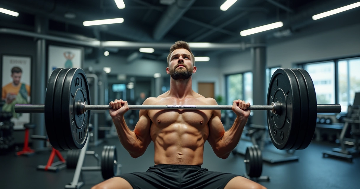 Homem realizando supino em academia