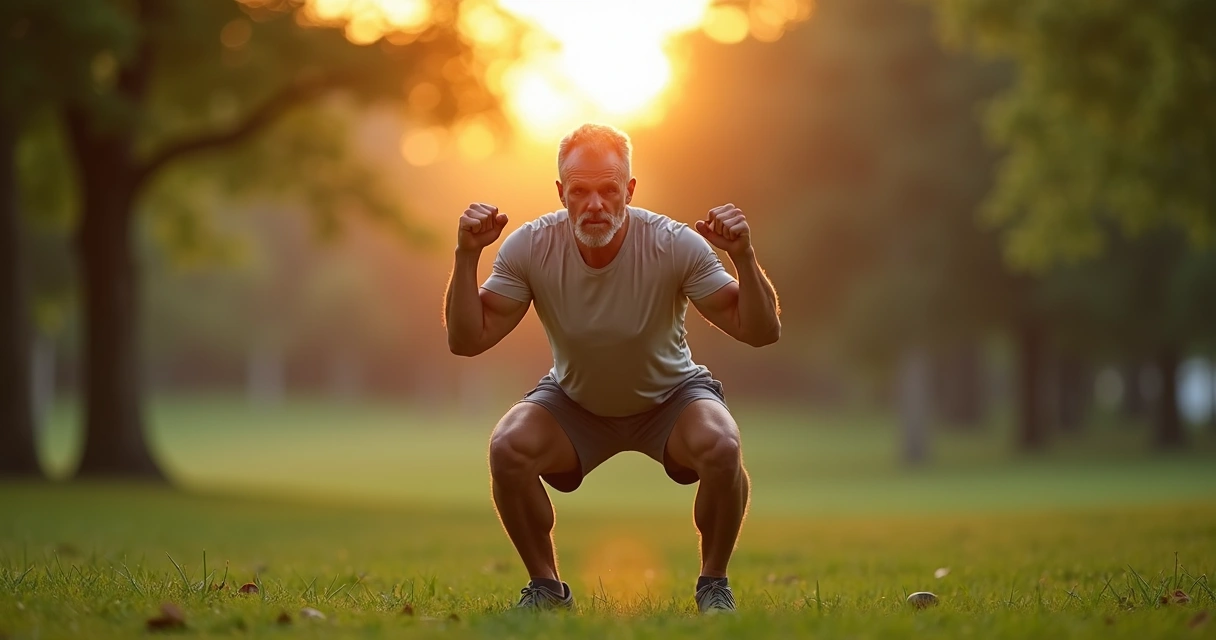 Homem de meia-idade praticando exercícios ao ar livre