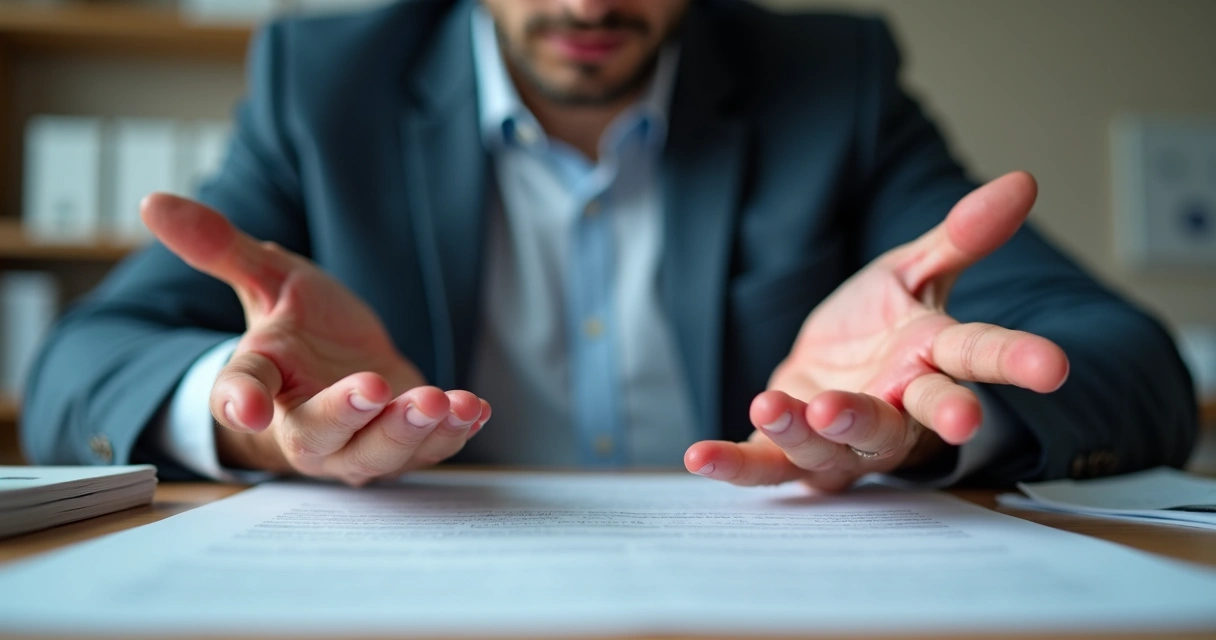 Homem em ambiente de trabalho mostrando lesões aparentes de dermatite nas mãos 