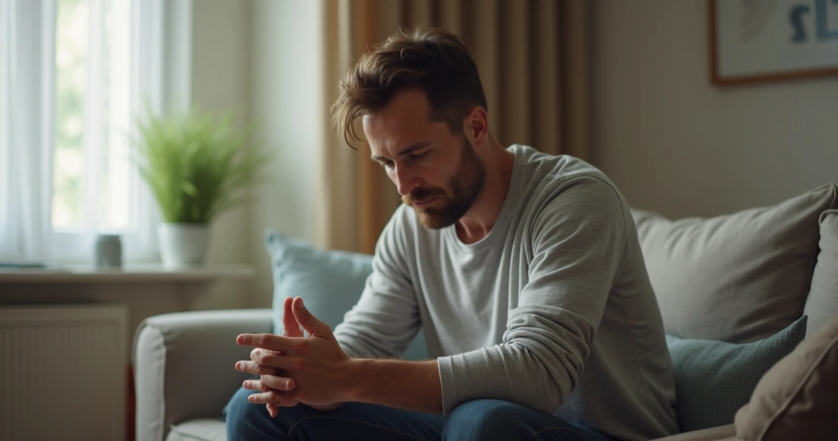 Homem sentado demonstrando emoções honestas 