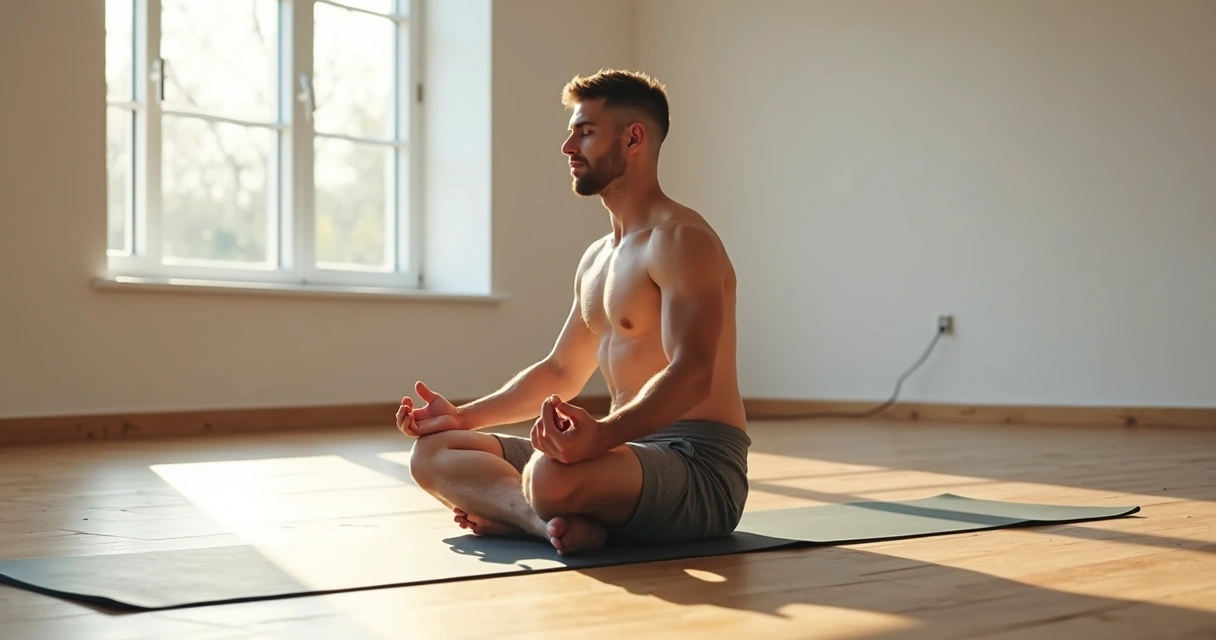 Homem sentado em tapete fazendo exercício pélvico 