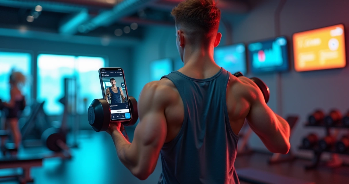 Homem treinando musculação com personalização por inteligência artificial