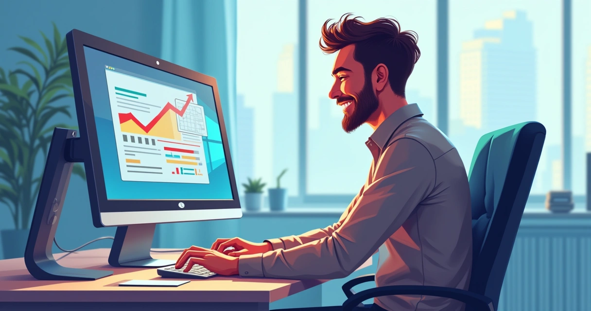 Homem feliz usando computador rápido 