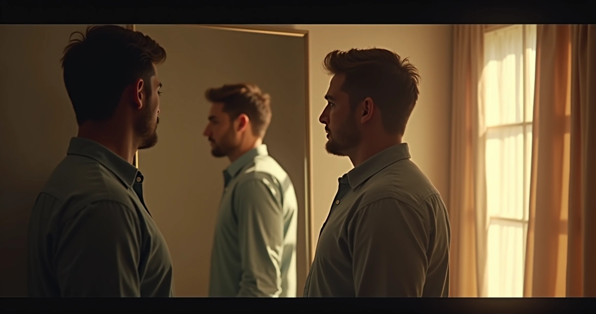 Homem olhando para o próprio reflexo em um espelho 