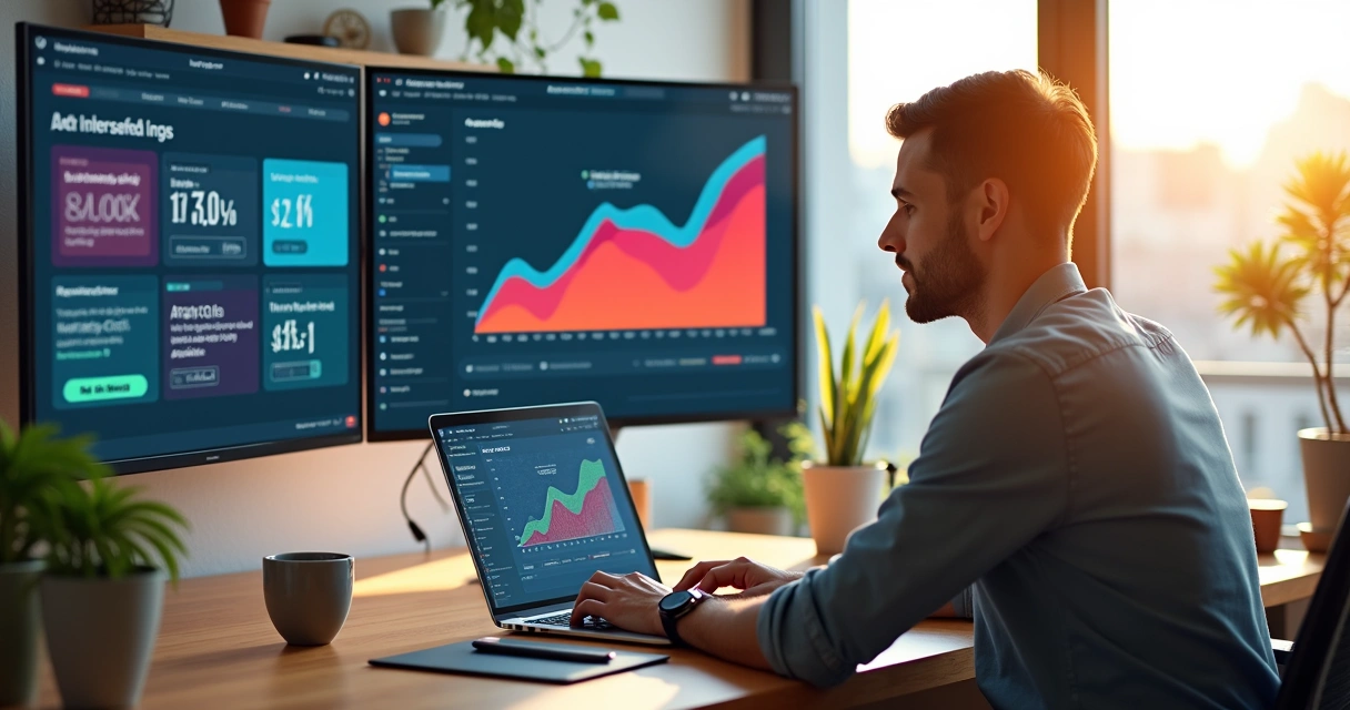 Pessoa gerenciando painéis digitais para publicidade 