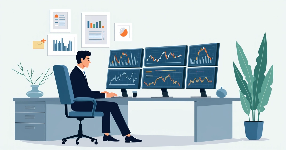 Homem olhando gráficos financeiros em tela de computador 