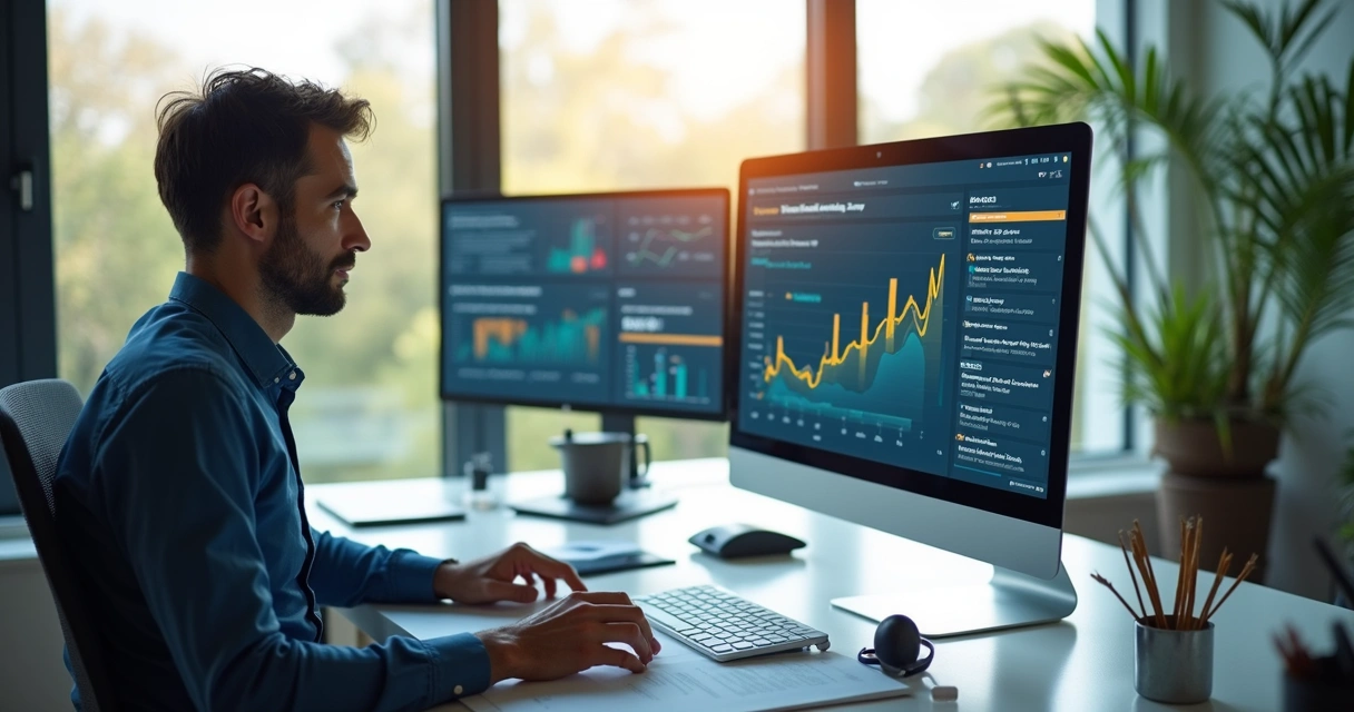 Pessoa analisando edital de licitação em computador 