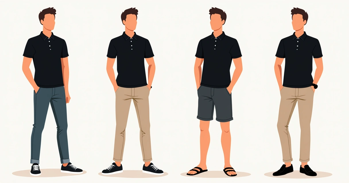 Homem com diferentes looks usando camisa polo preta