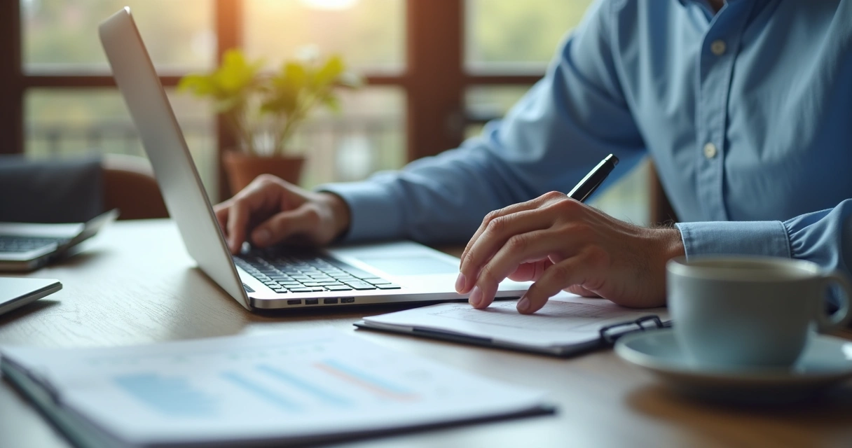 Homem digitando em notebook ao emitir nota fiscal eletrônica 
