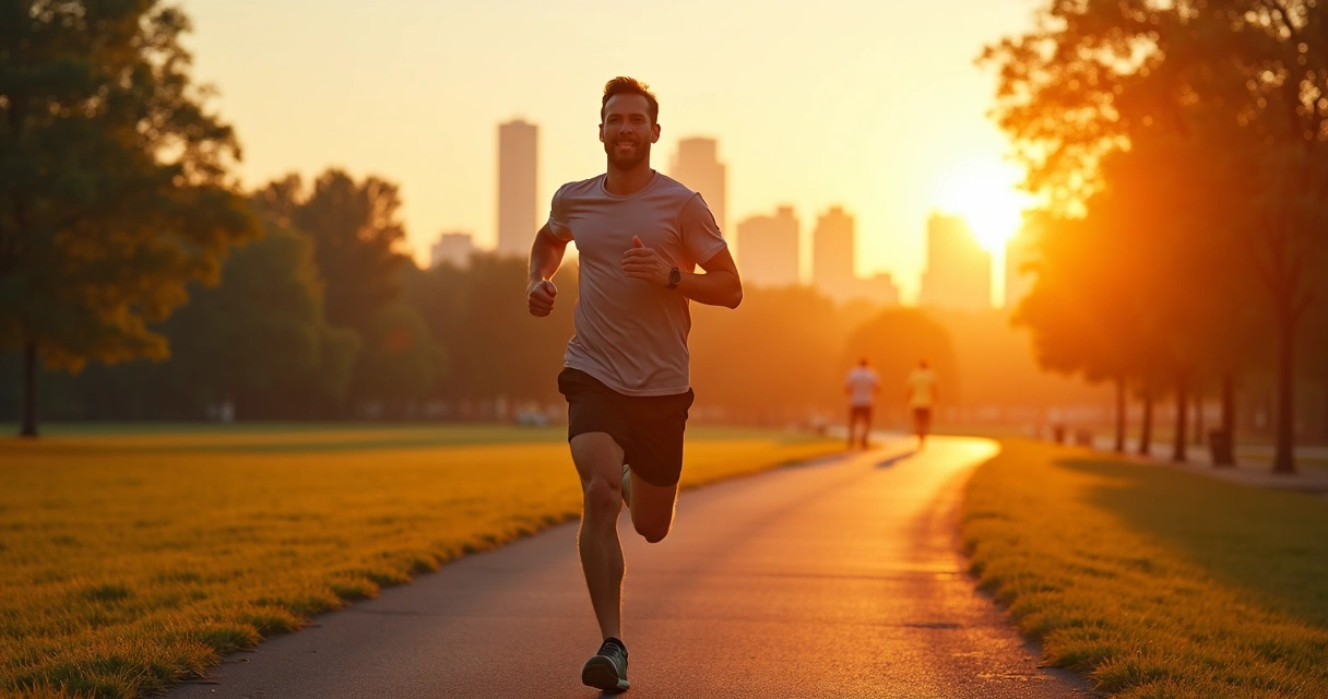 Homem praticando corrida ao nascer do sol 
