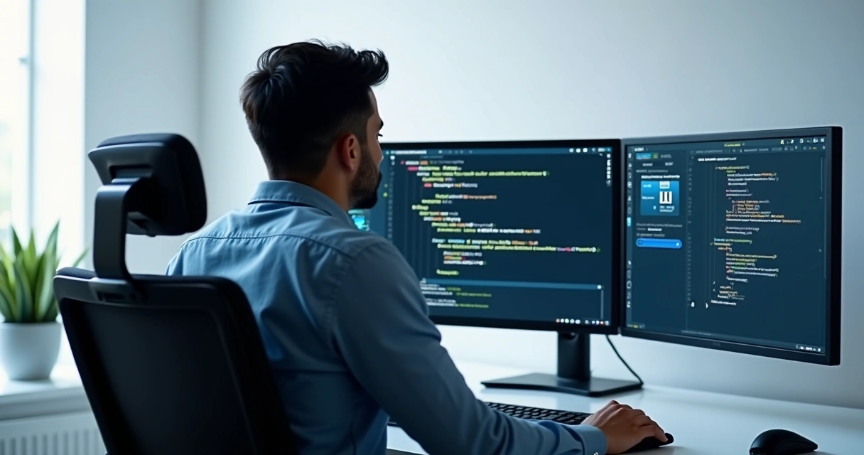 Homem programando integração de nota fiscal API