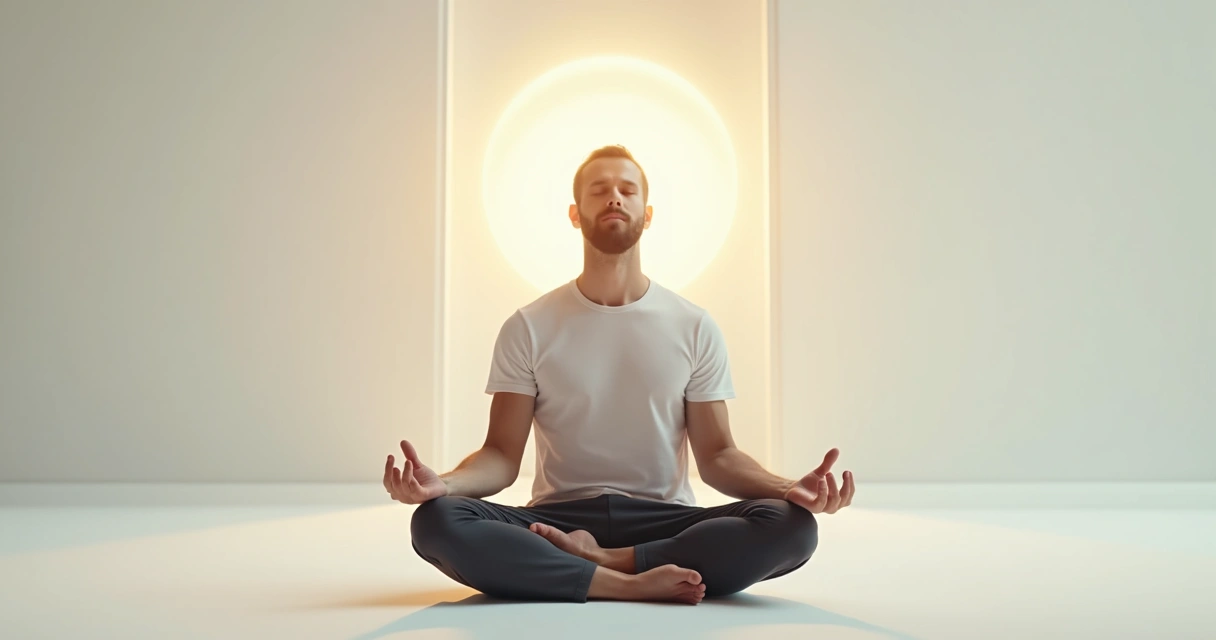 Homem sentado em posição de meditação buscando clareza 