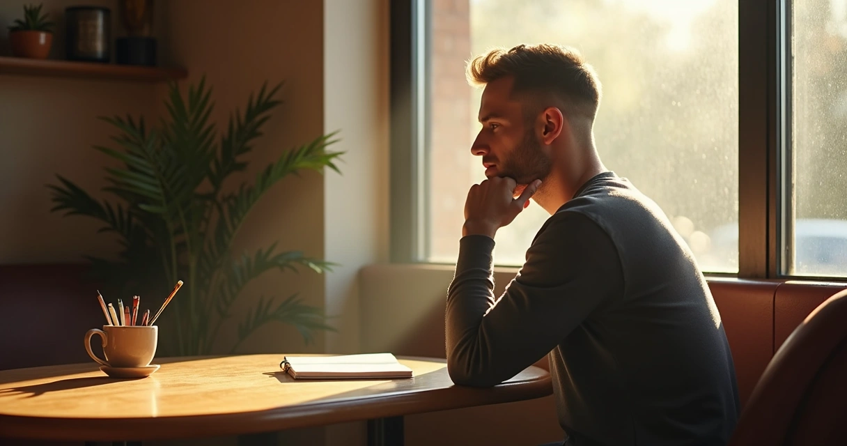 Homem sentado refletindo sobre crítica que recebeu 