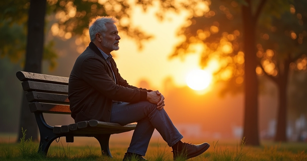 Homem sentado sozinho olhando para o horizonte 