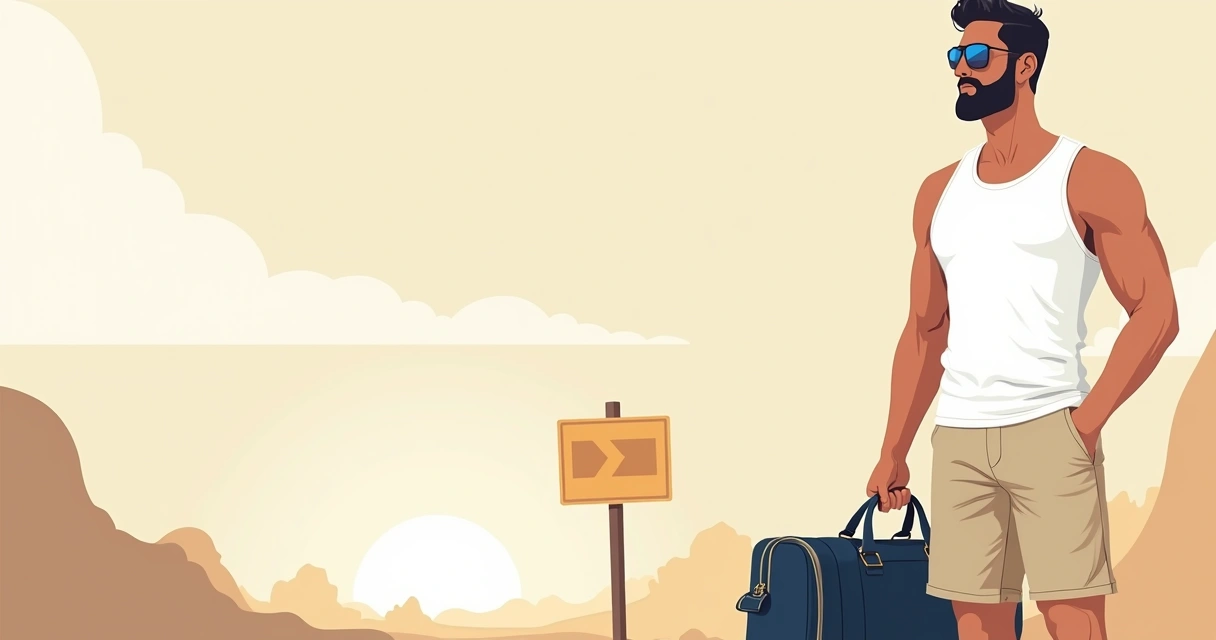 Homem com regata e bermuda de sarja em viagem casual